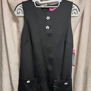 Betsey Johnson - Flower button detail  with ruffle pockets Dress - Black